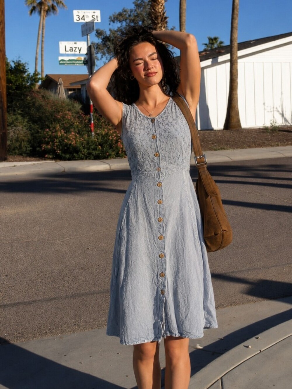 Grey Embroidered Mini Button Down Dress Size Small (s)